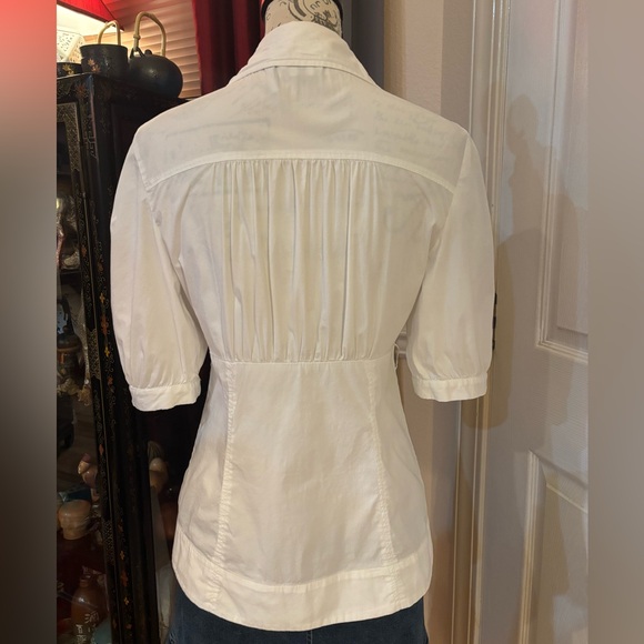 Y2K Guess Button Down Pleated Puffy Sleeves Stretch Blouse - Picture 4 of 10